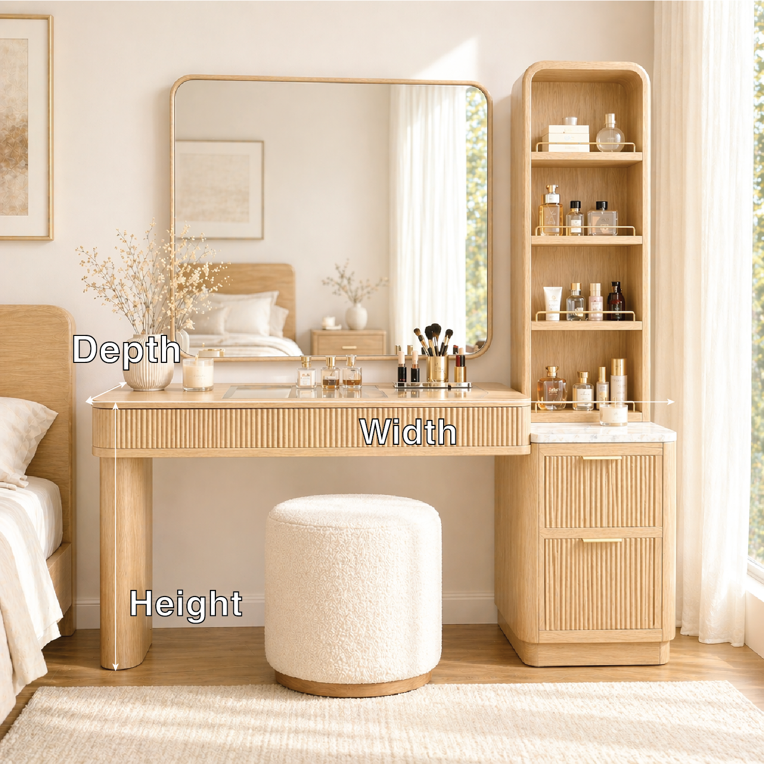 Modern Makeup Vanity Desk With Mirror Storage Shelves Dressing Table Bedroom Set