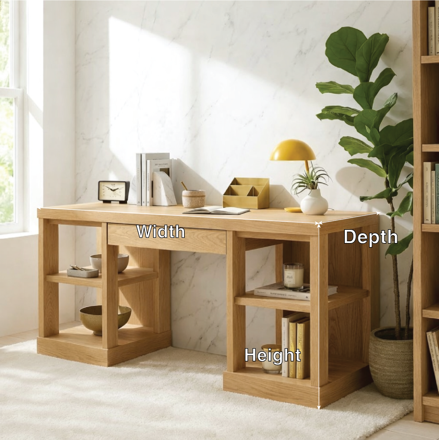 Modern Home Office Desk with Open Shelves Storage Writing Table Workspace Organizer