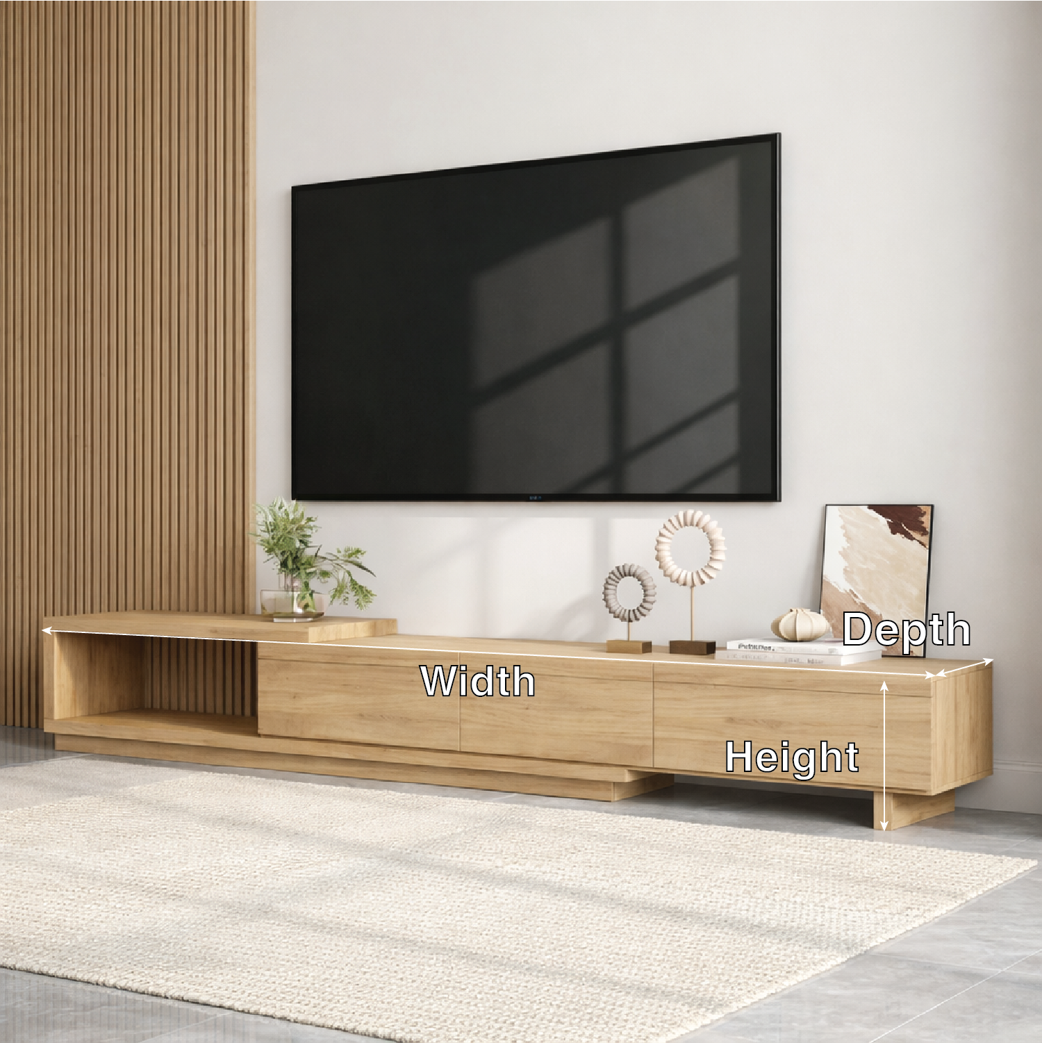 Modern Minimalist Wood TV Stand Long Media Console Low Profile Entertainment Center