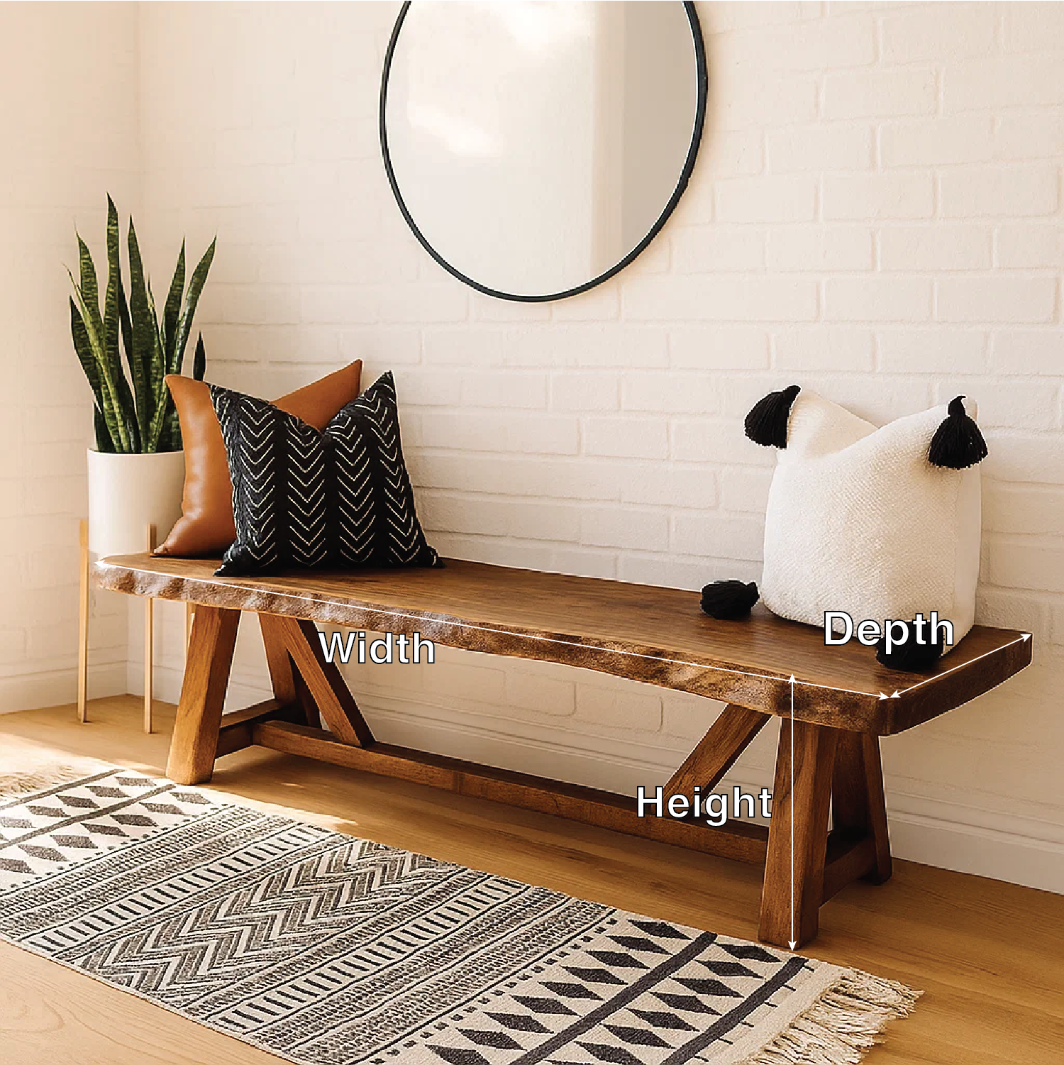 Live Edge Solid Wood Bench, Rustic Farmhouse Entryway Dining Seat