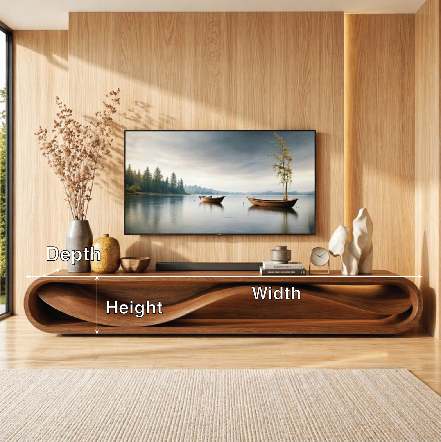 Modern Wave Television Console, Sculptural Entertainment Stand for Elegant Interiors