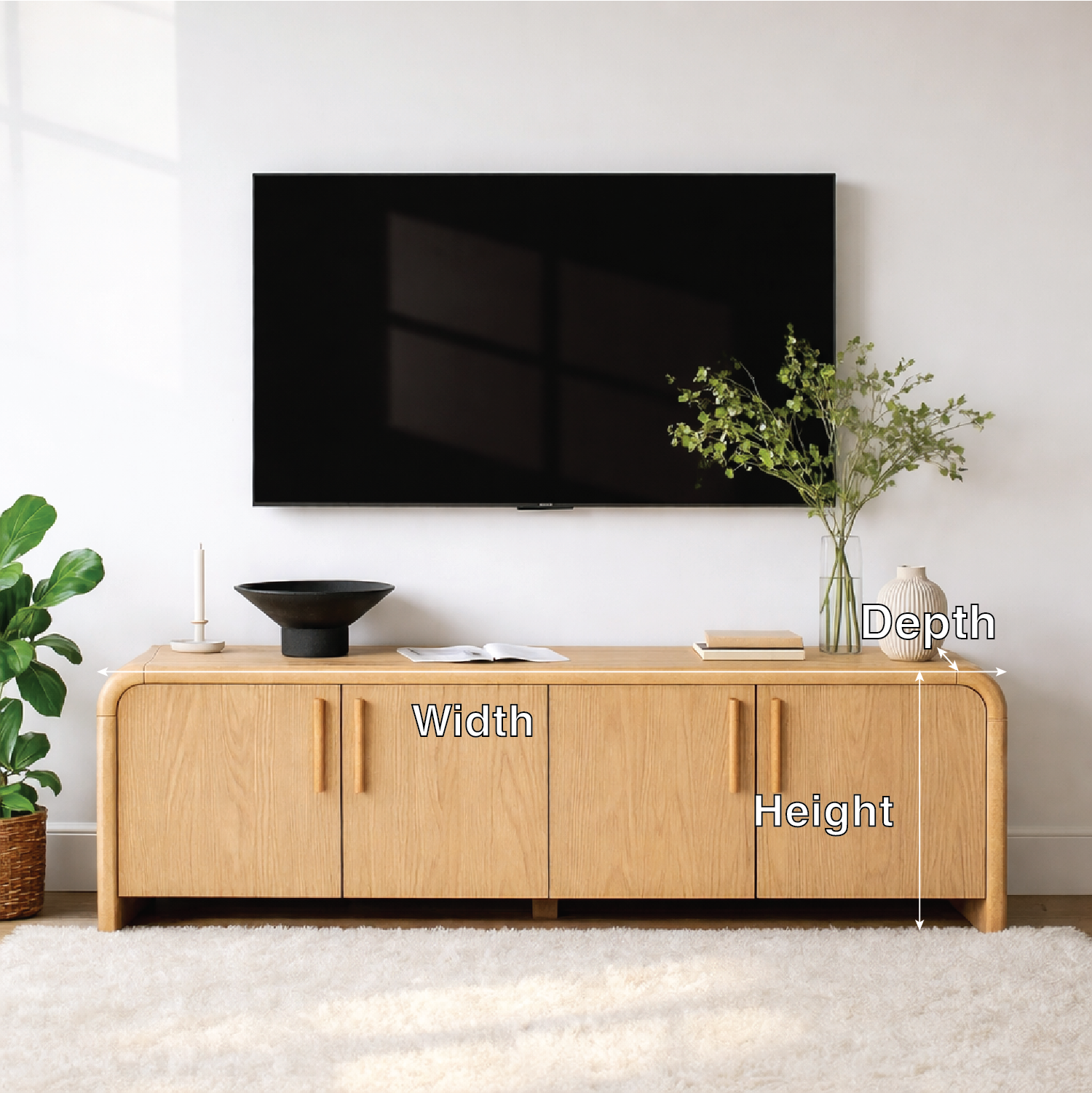 Minimalist Wood TV Stand With Doors Modern Media Console Long Entertainment Center