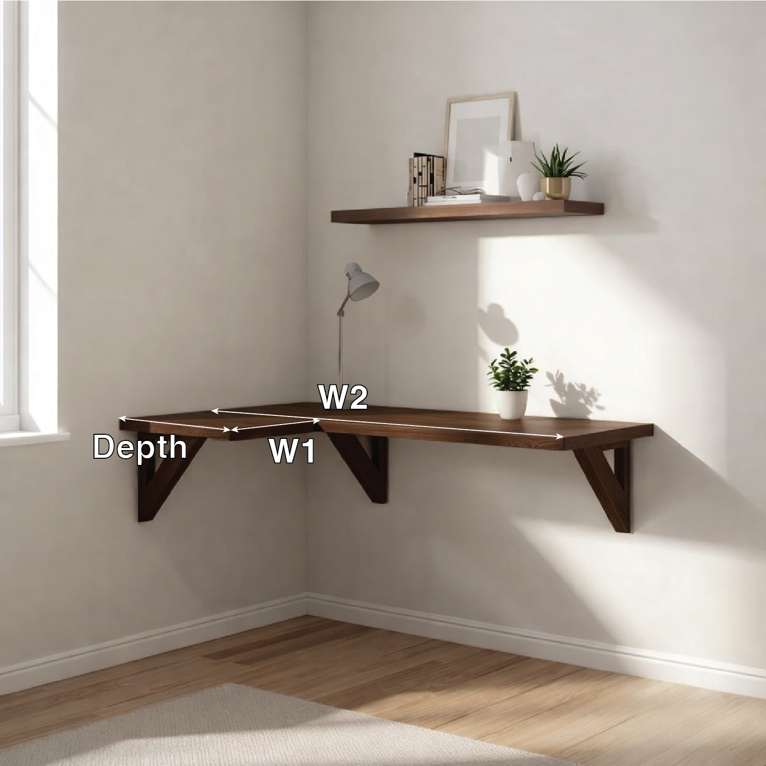 Floating Walnut Corner Desk – Minimalist Wall-Mounted Workspace
