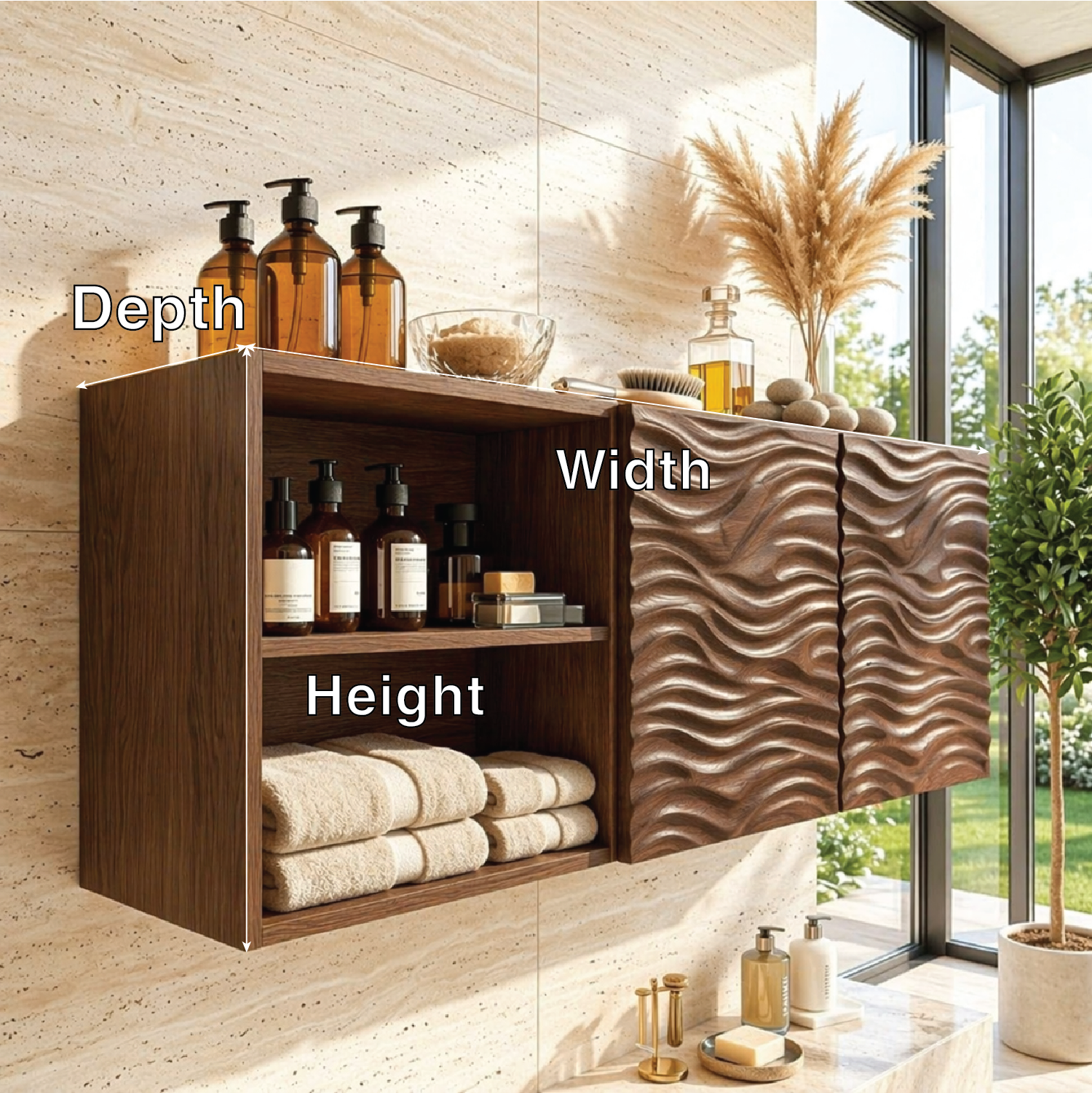 Floating Bathroom Cabinet, Modern Wall Mounted Wavy Vanity Storage Shelf Organizer