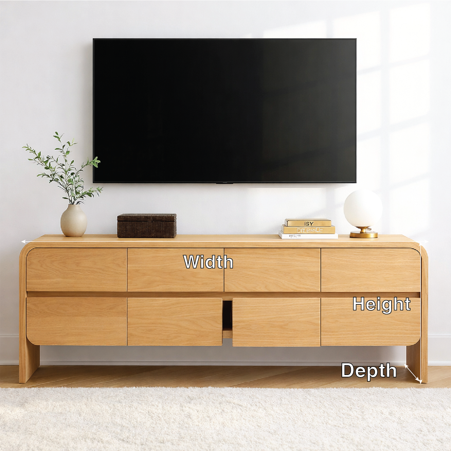 Modern Wood TV Stand With Storage Drawers Long Media Console Minimalist Entertainment Center