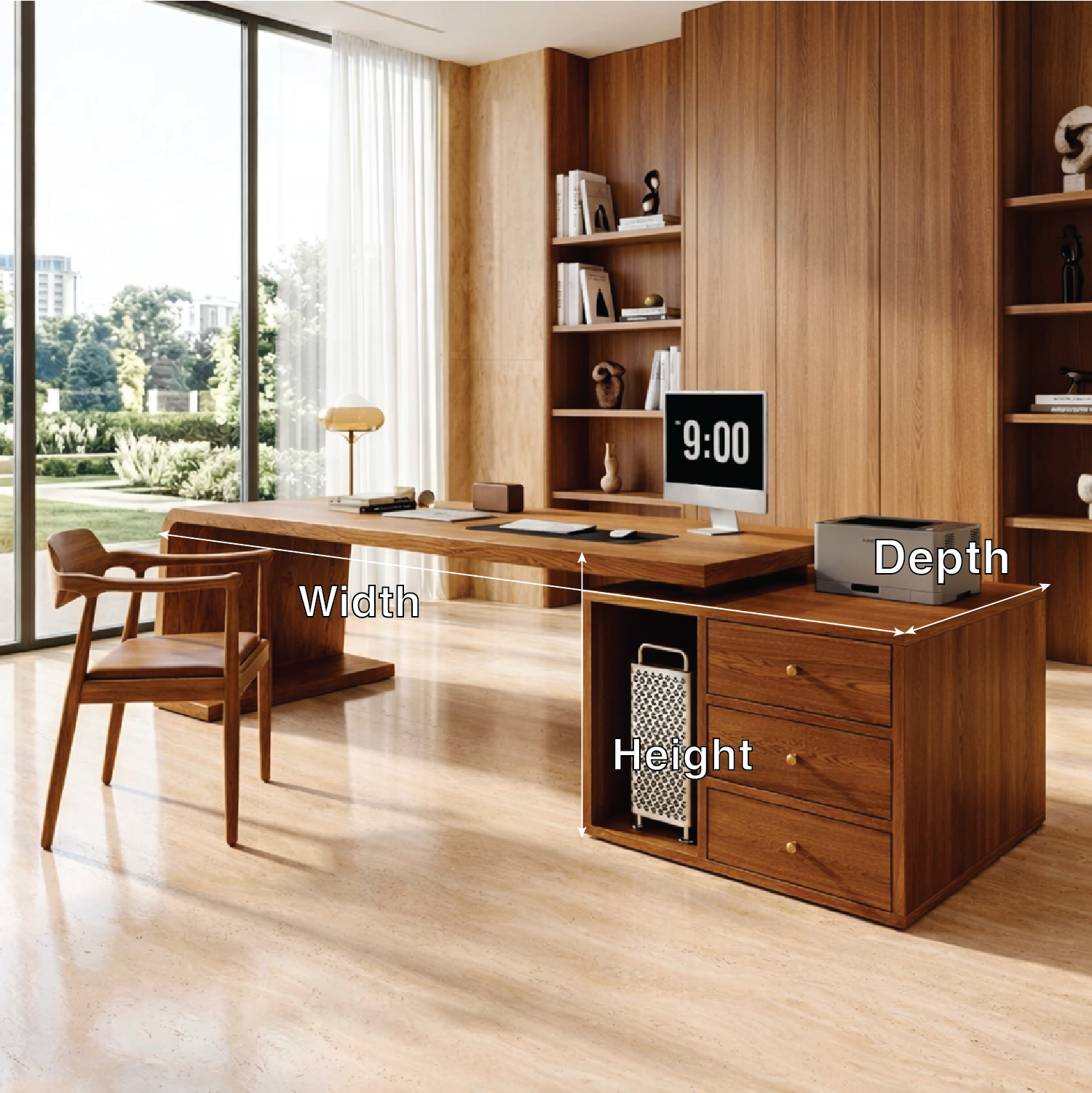 Modern Executive Desk with Drawers, Floating Workstation Storage Writing Table
