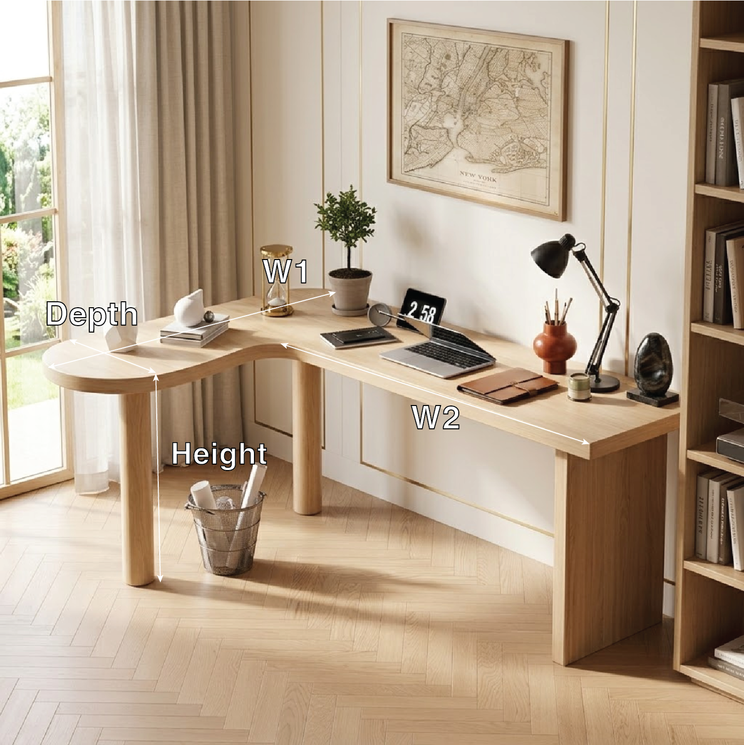 Modern Curved Work Desk with Spacious Workspace for Home Office