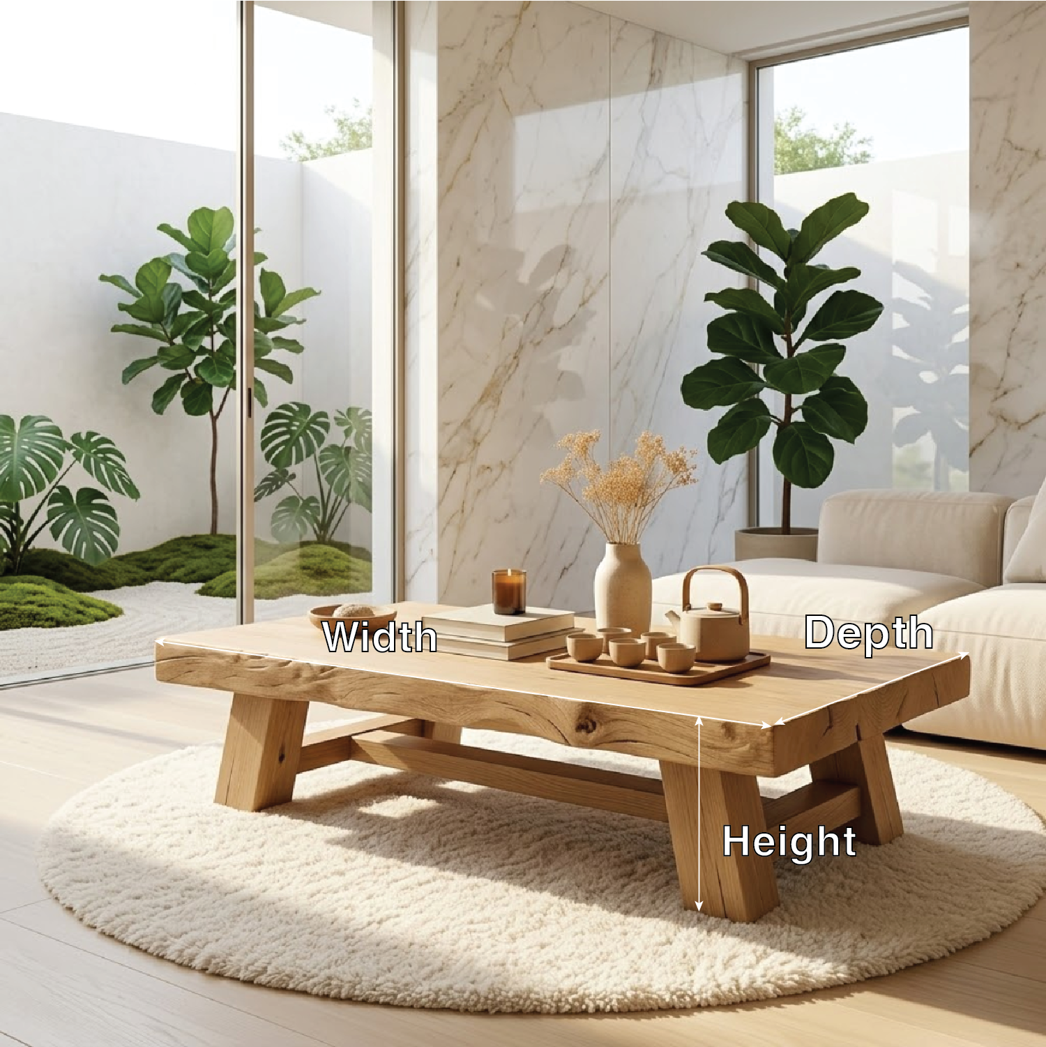 Handcrafted Solid Wood Coffee Table, Rustic Style with Geometric Legs