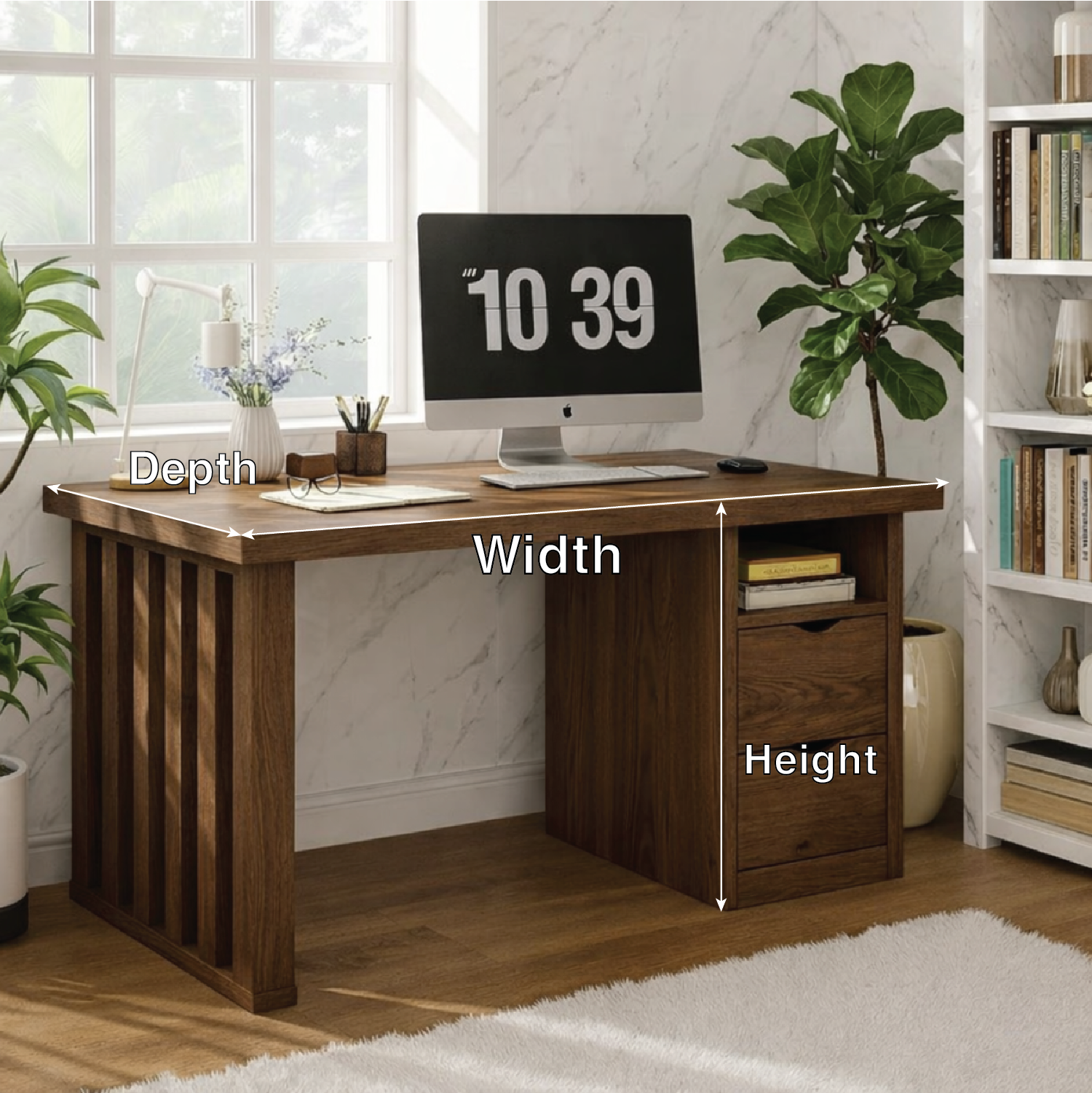 Modern Home Office Desk with Drawers Storage Writing Table Computer Workstation
