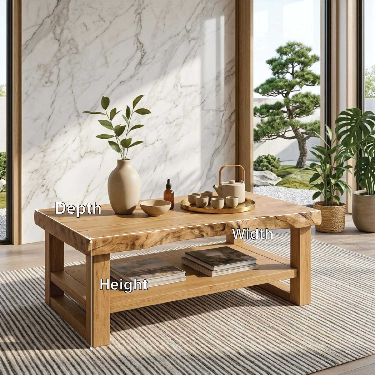 Rustic Solid Wood Coffee Table with Natural Finish and Lower Storage