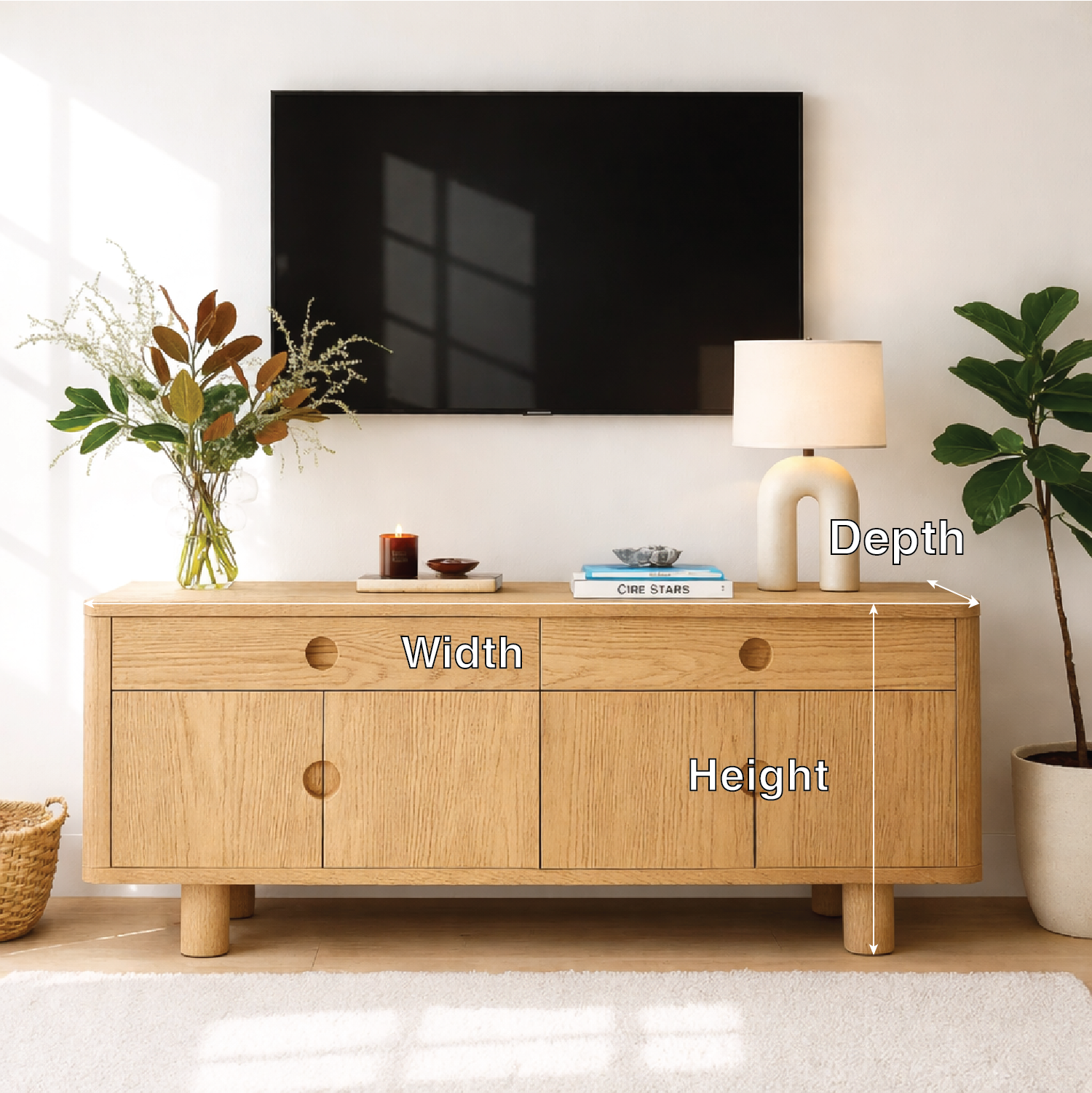 Minimalist Wood TV Stand With Cabinet Doors Long Media Console Modern Entertainment Center