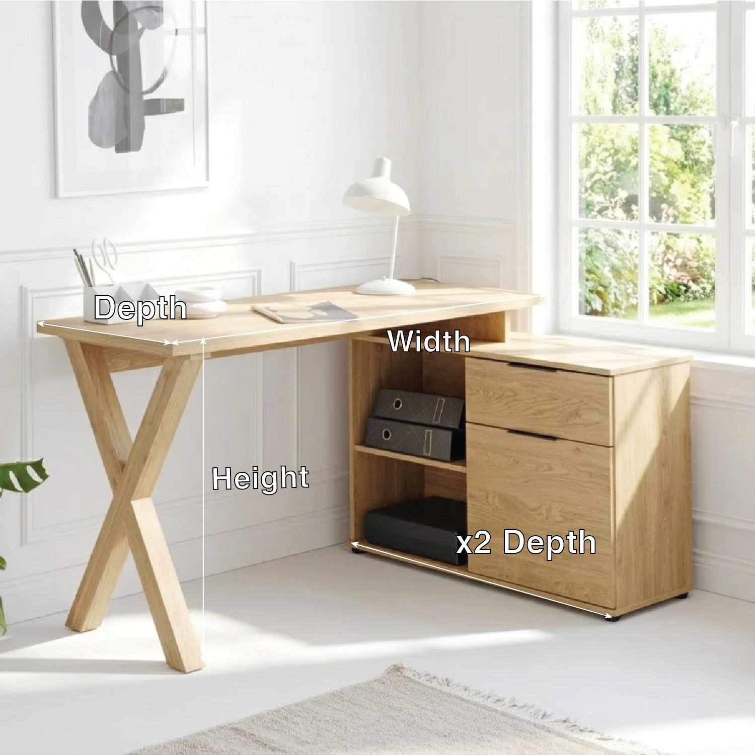 Modern Corner Desk with Storage Drawers and Open Shelf Home Office Work Table