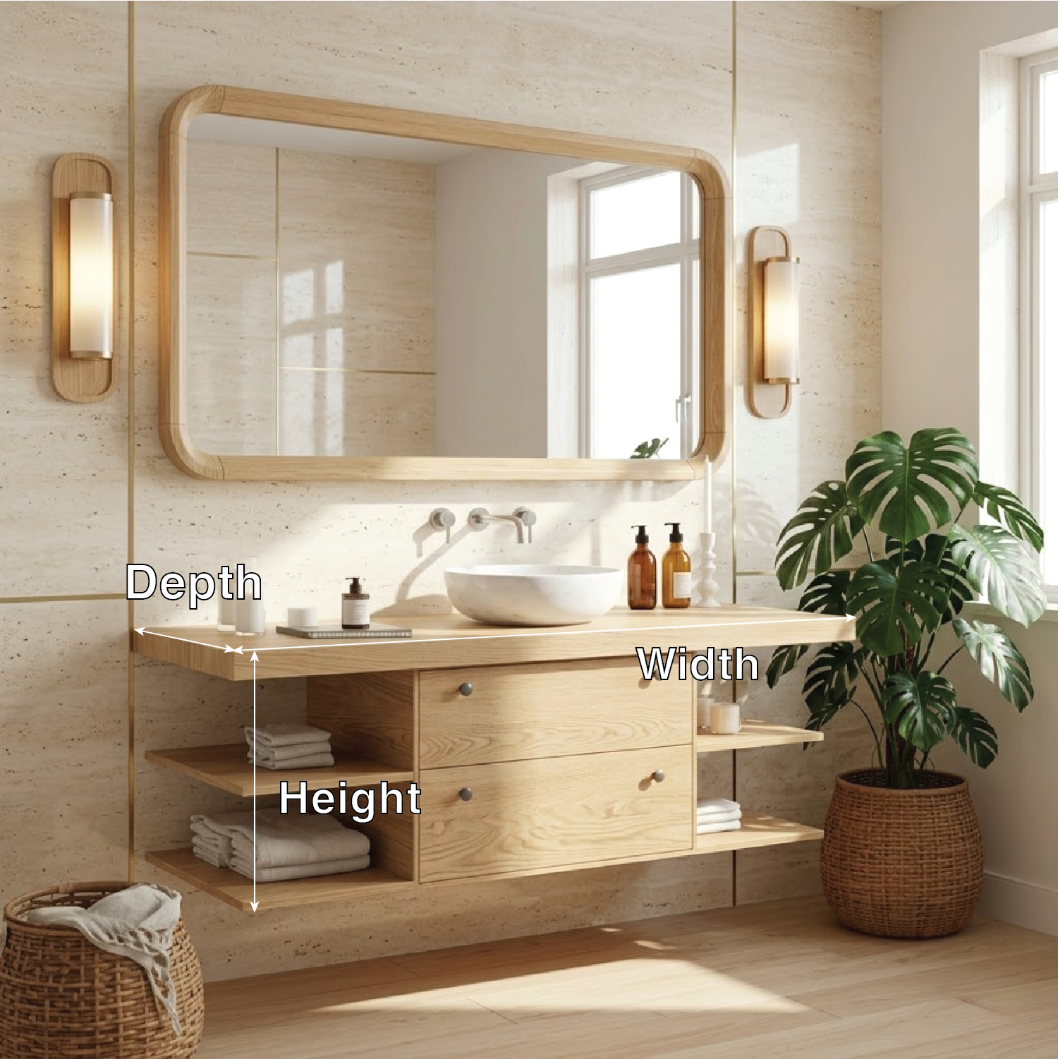 Floating Bathroom Vanity with Ash Wood Finish, Modern and Minimalist Design