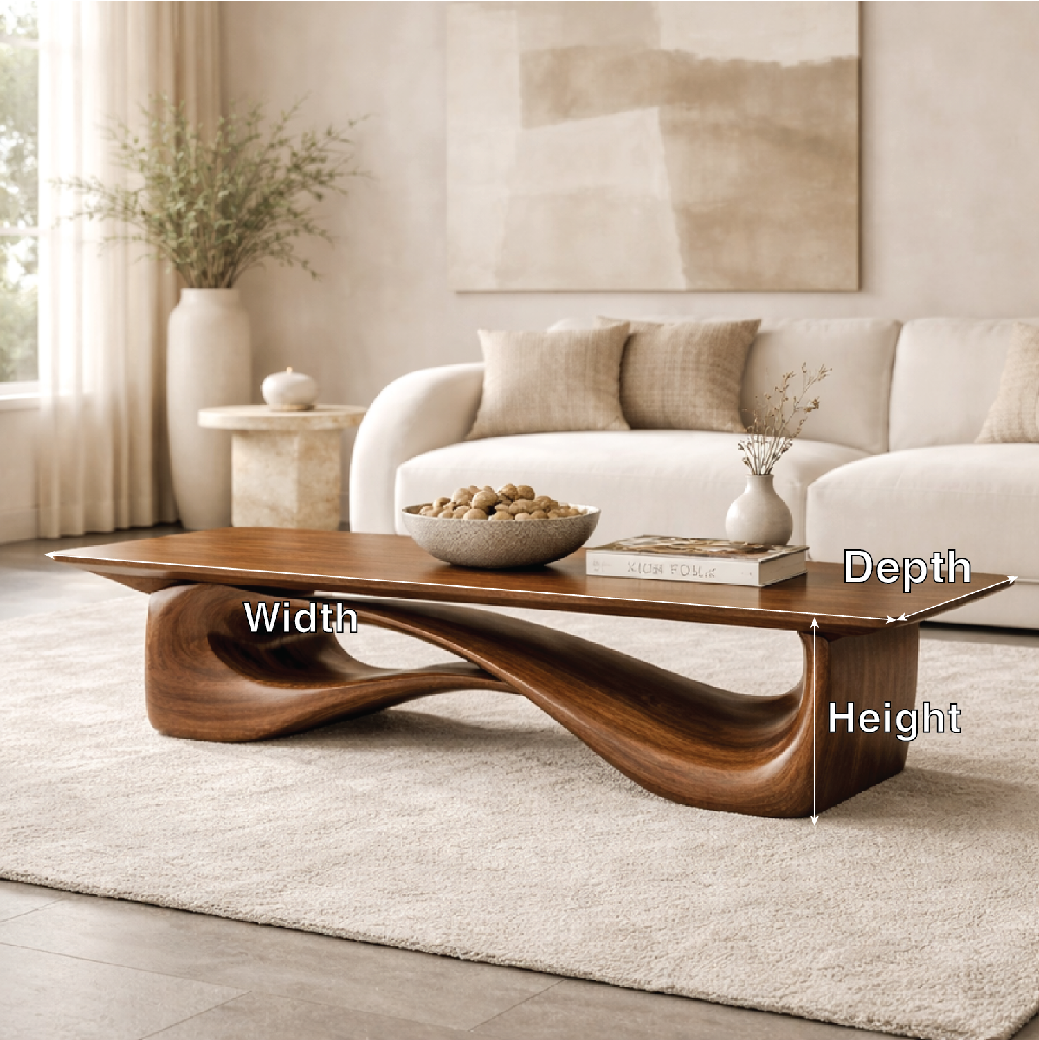 Sculptural Wooden Coffee Table, Modern Organic Living Room Centerpiece Furniture