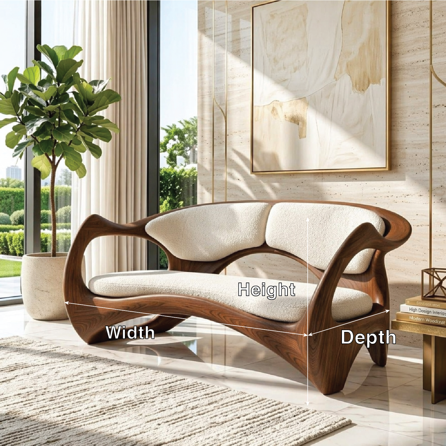 Modern Curved Frame Loveseat, Sculptural Luxury Accent Seating for Stylish Interiors