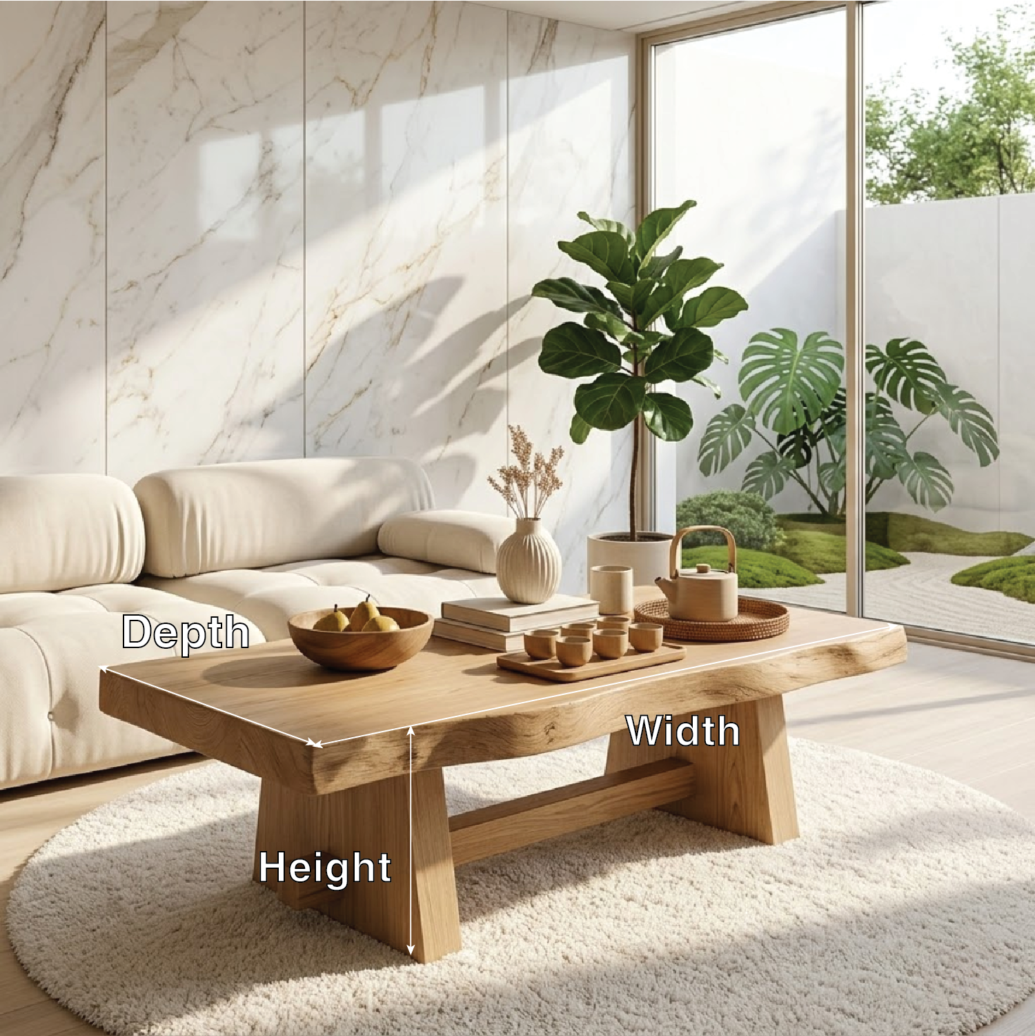 Solid Wood Coffee Table with Unique Design and Spacious Storage Shelf for Living Room