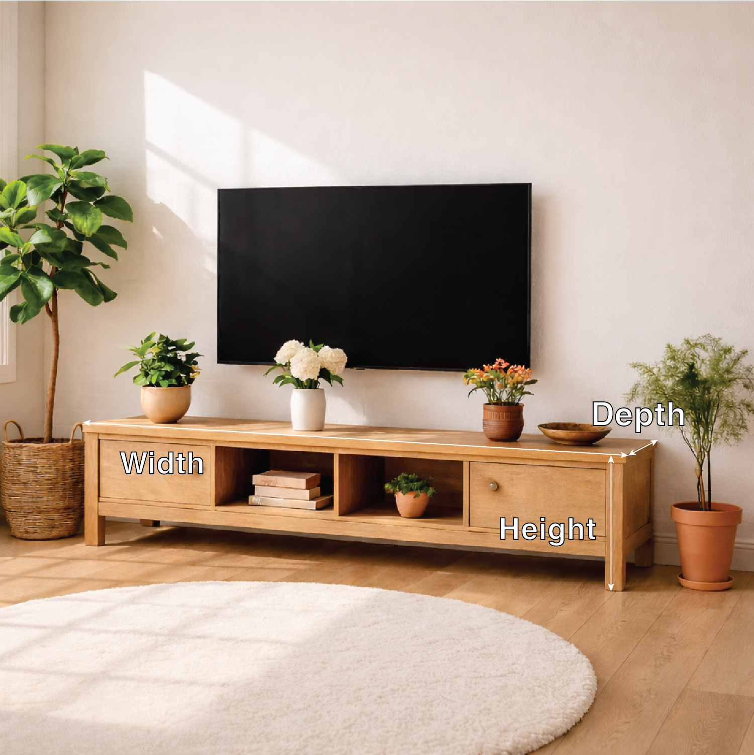 Modern Wood TV Stand With Drawers Long Media Console Storage Entertainment Center