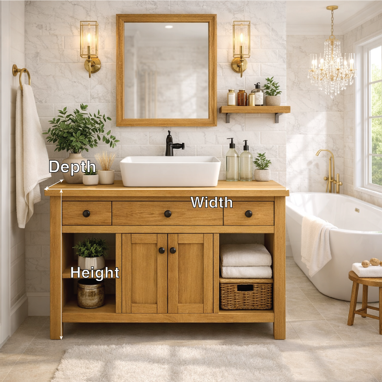 Solid Wood Bathroom Vanity Cabinet With Drawers, Storage Bathroom Vanity Base