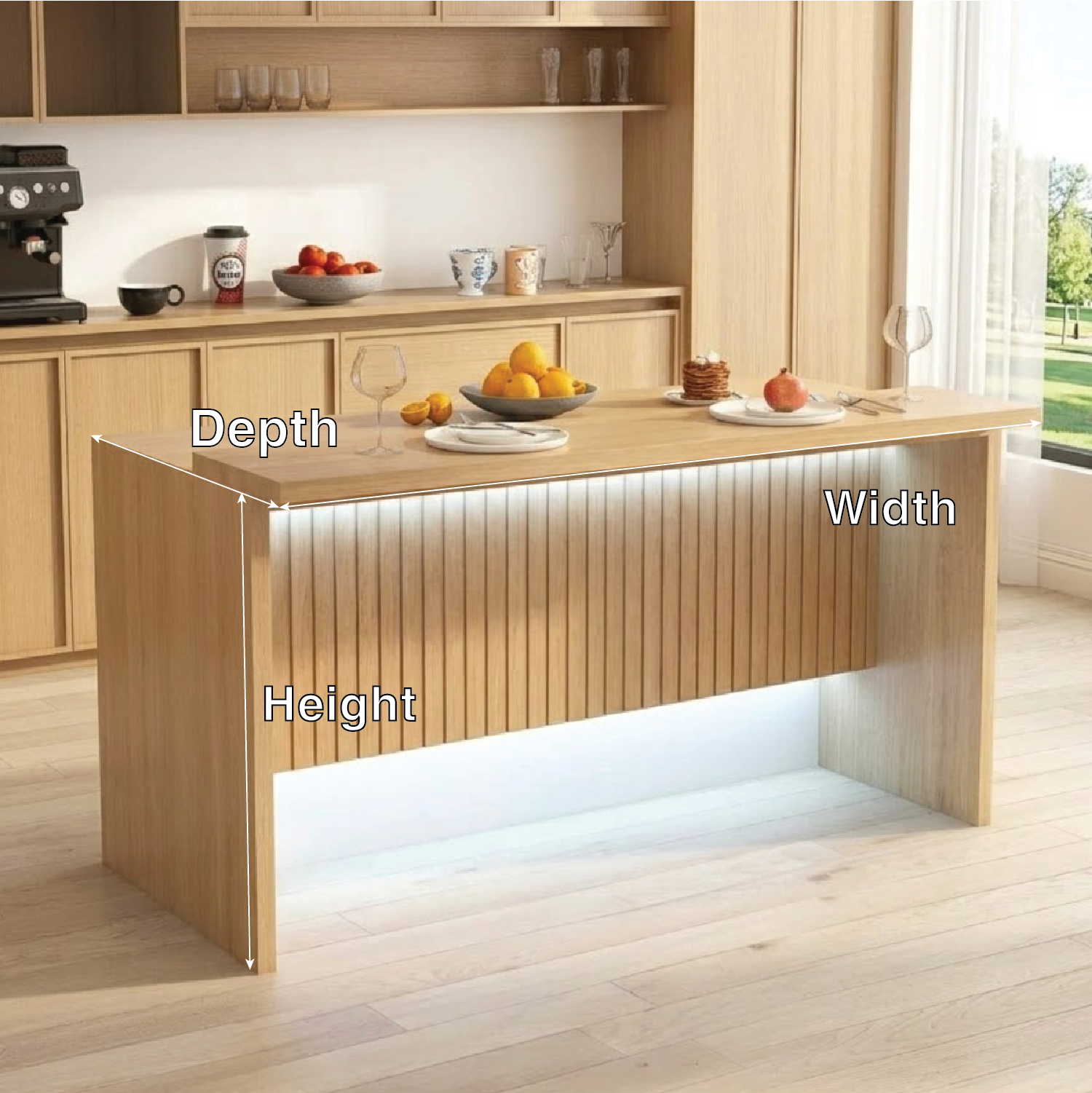 Modern Kitchen Island with LED Accent Panel, Large Prep Table, Dining Island for Home Kitchen