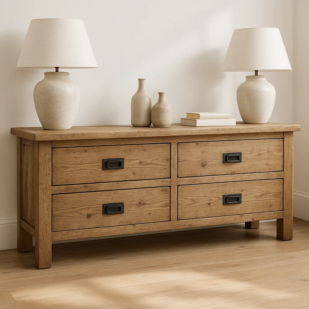 Solid Wood Console Table for Living Room with 4 Drawers and Simple Design