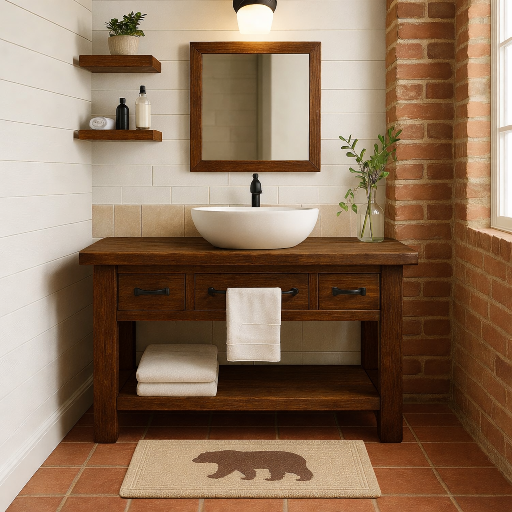 Rustic Solid Wood Bathroom Vanity with Vessel Sink & Storage β Modern Design