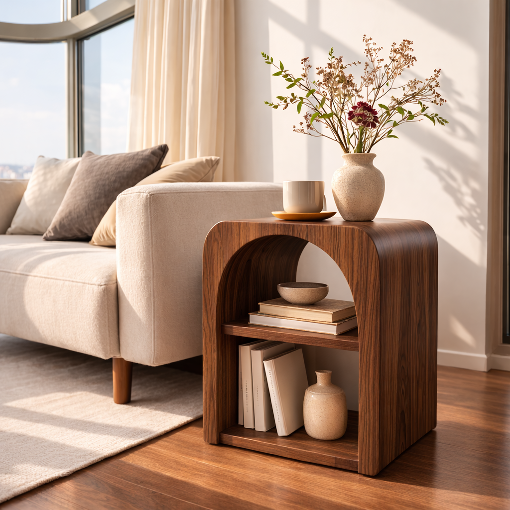 Solid Wood End Table with Storage Shelf – Modern Wooden Side Table for Living Room