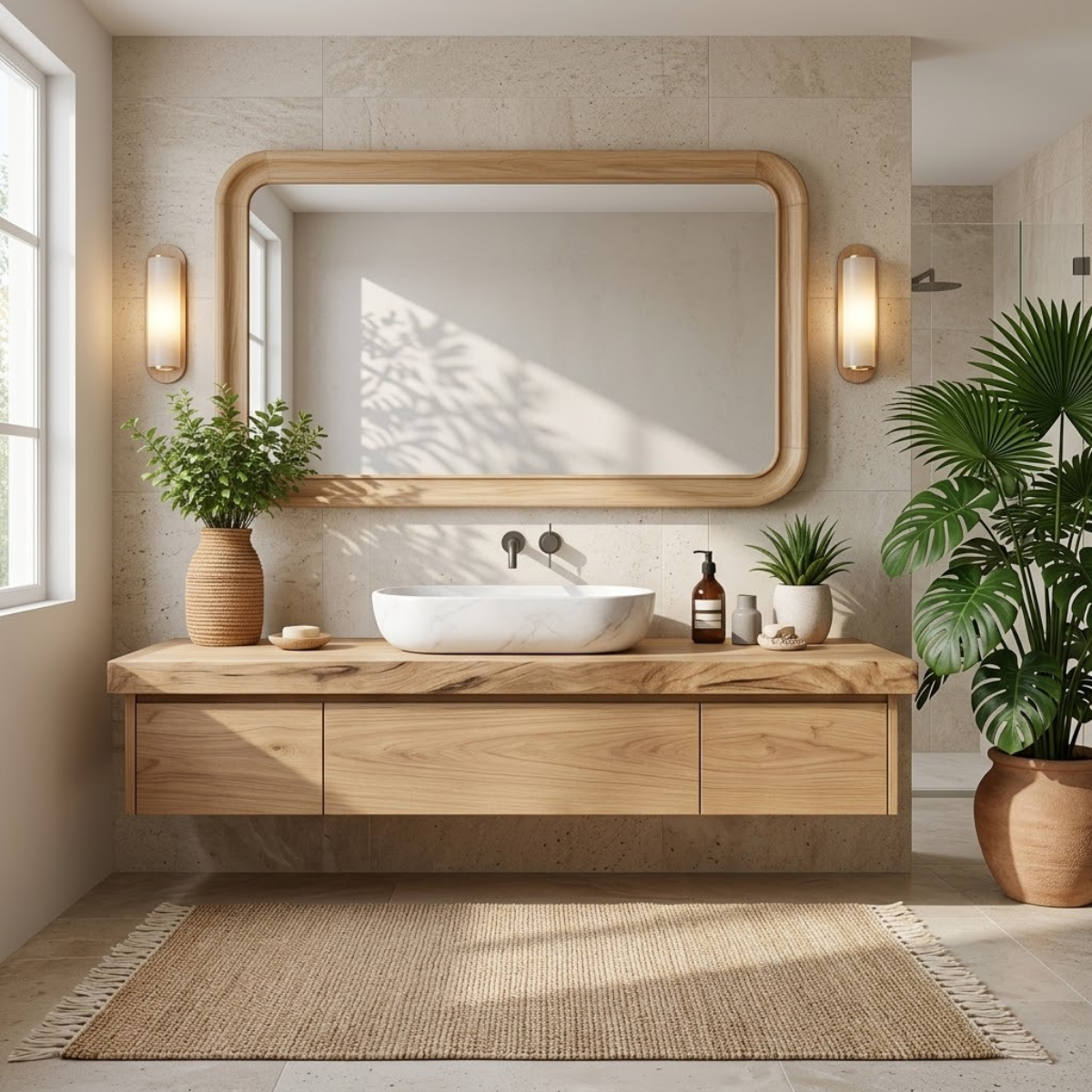Modern Floating Vanity with Storage, Wall-Mounted Oak Bathroom Cabinet, Minimalist Design