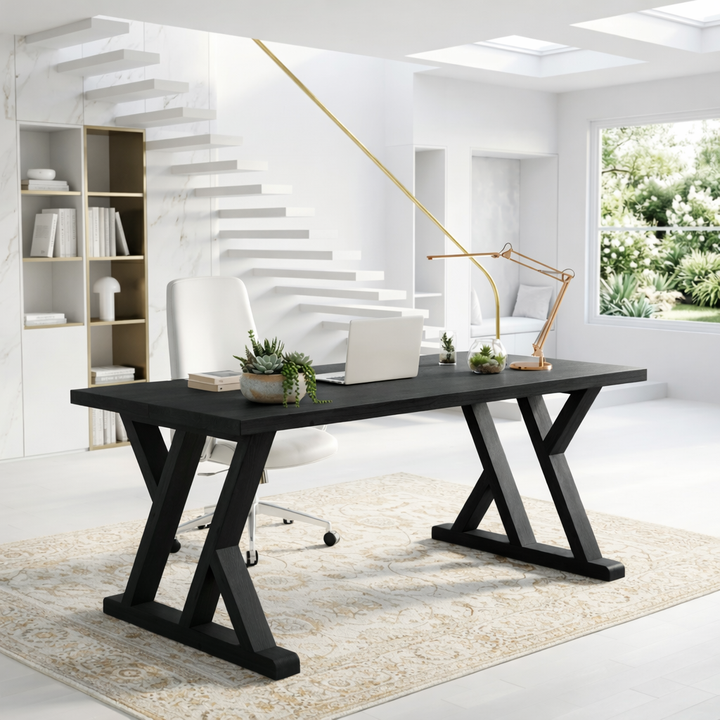 Modern X Frame Desk with Sturdy Base Home Office Work Desk Large Workspace
