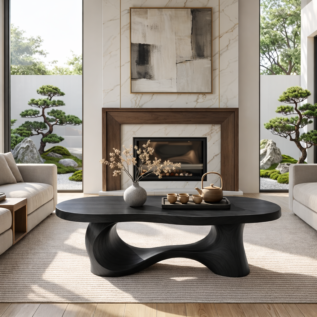 Unique Sculptural Coffee Table, Handcrafted Natural Wood Design for Living Room