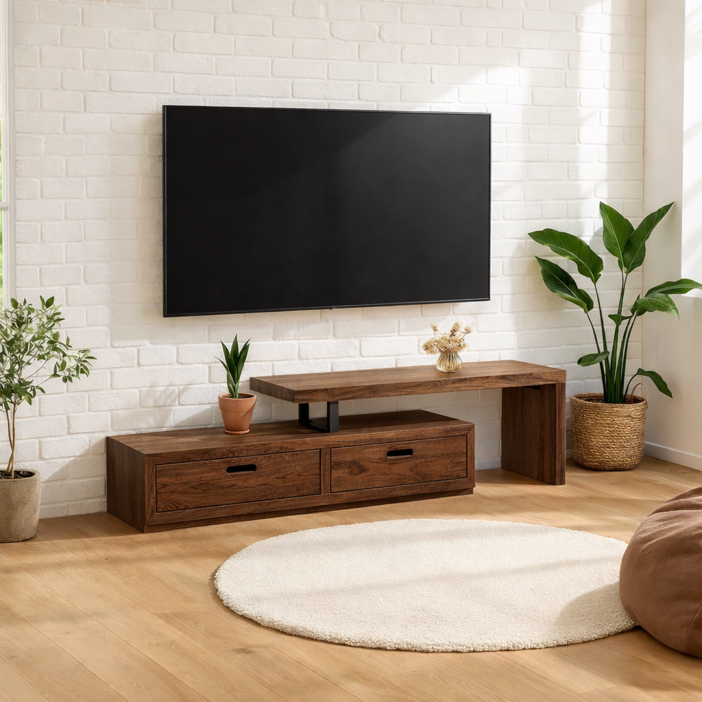 Modern Solid Wood TV Stand Minimalist Media Console Low Entertainment Center Cabinet