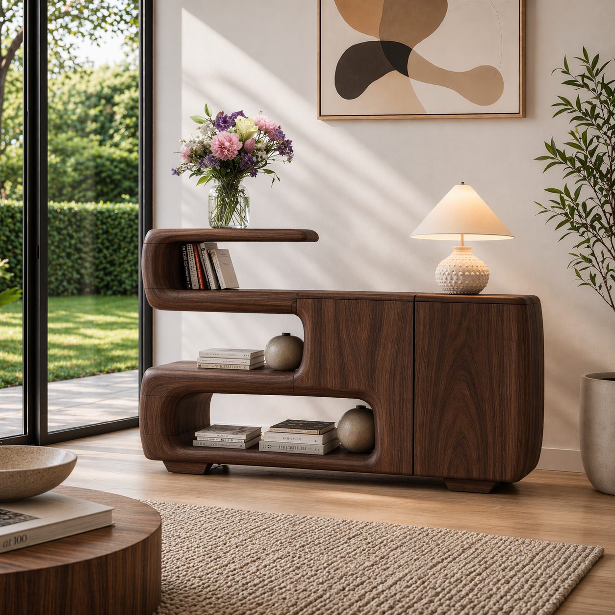 Solid Wood Console Sideboard – Sculptural Modern Storage Cabinet