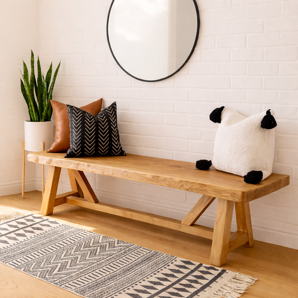 Live Edge Solid Wood Bench, Rustic Farmhouse Entryway Dining Seat