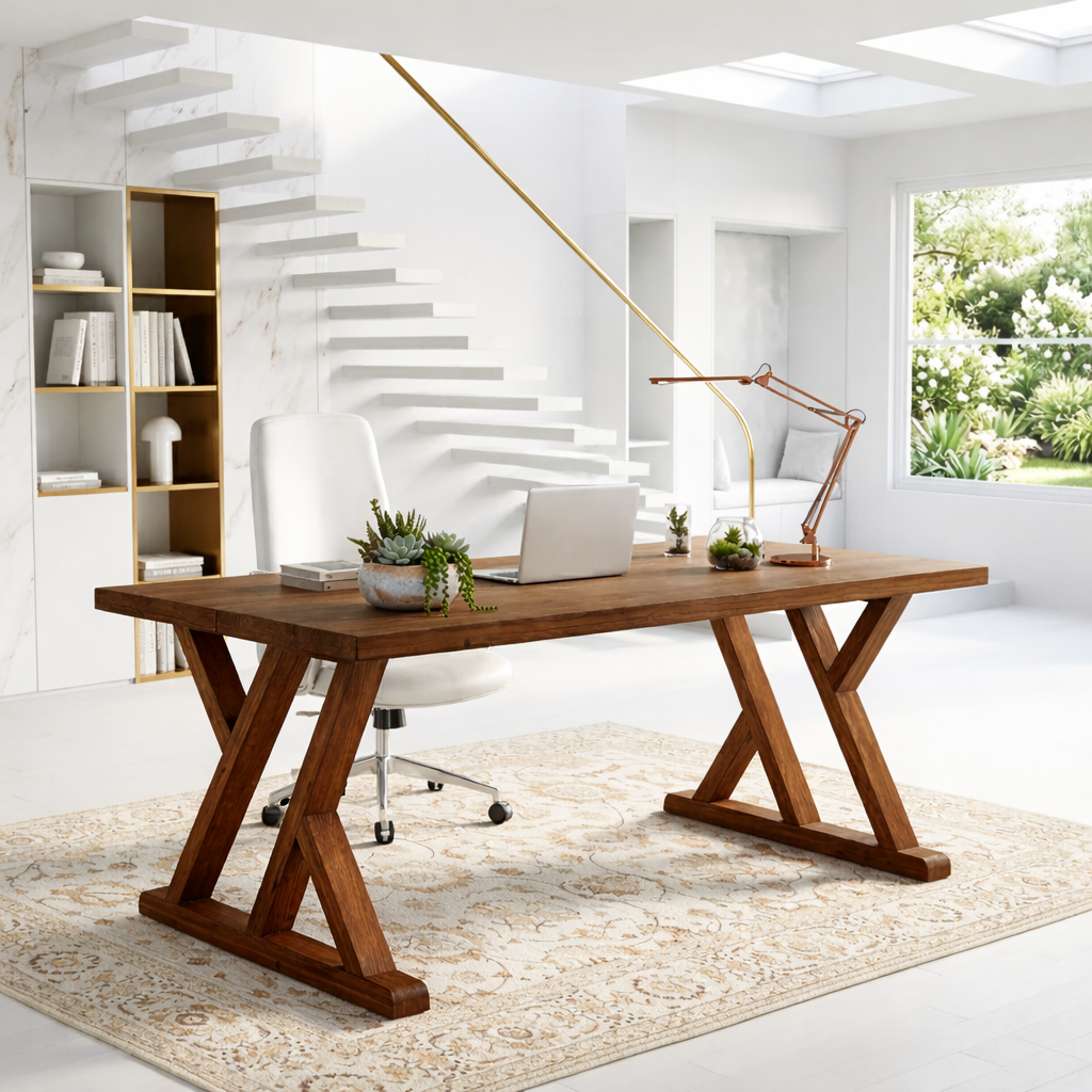 Modern X Frame Desk with Sturdy Base Home Office Work Desk Large Workspace