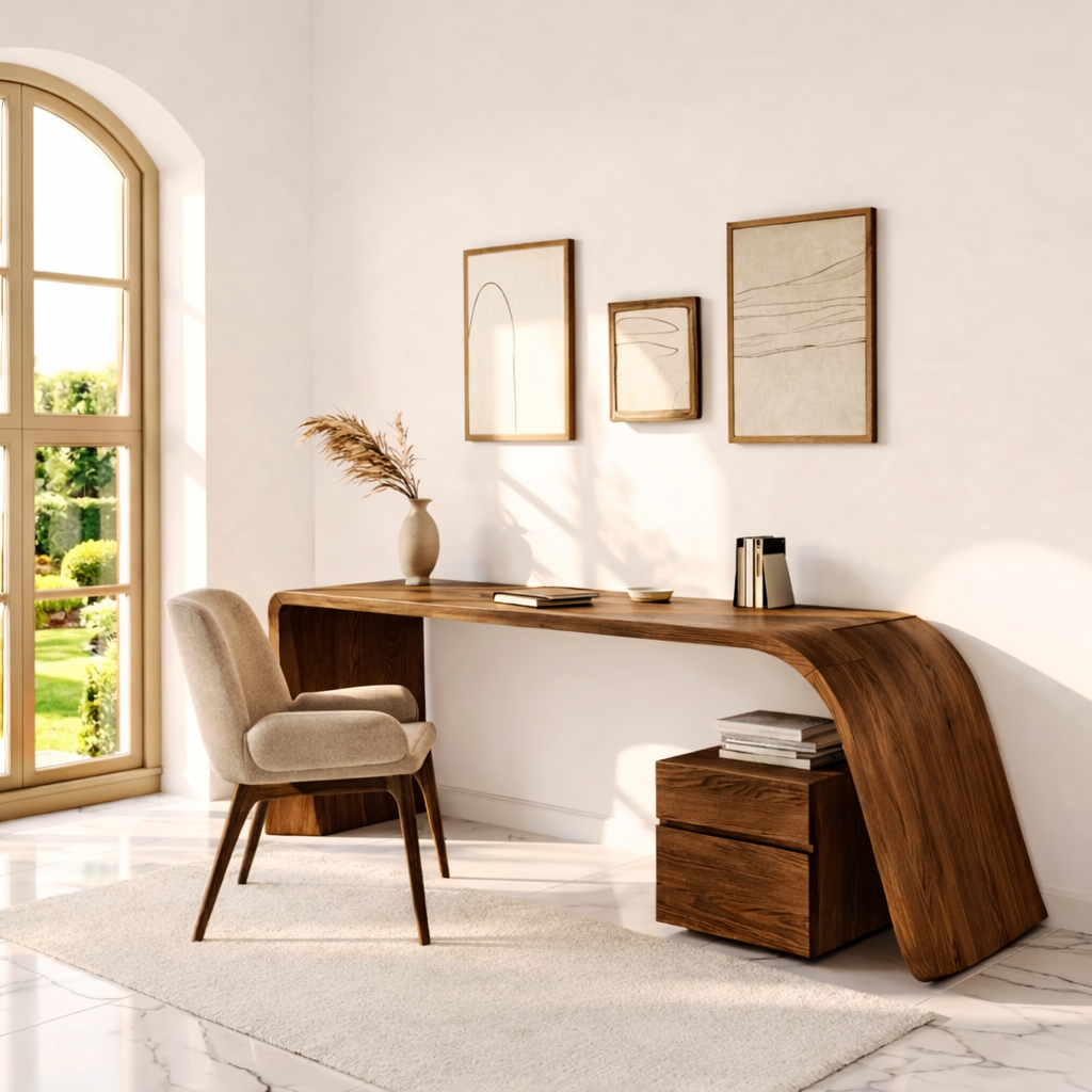 Modern Minimal Writing Desk with Curved Base Home Office Work Table Elegant Design