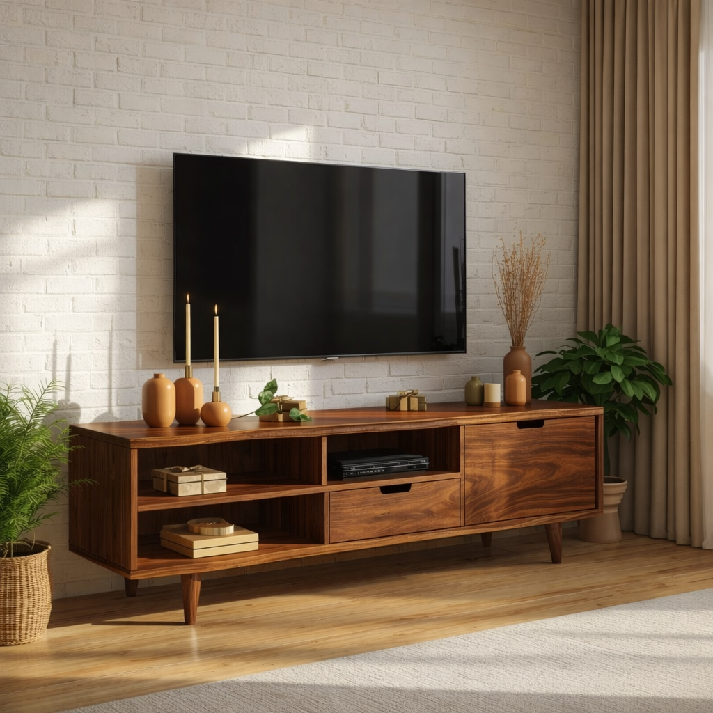 Solid Wood TV Stand Mid Century Media Console Modern Entertainment Center Cabinet