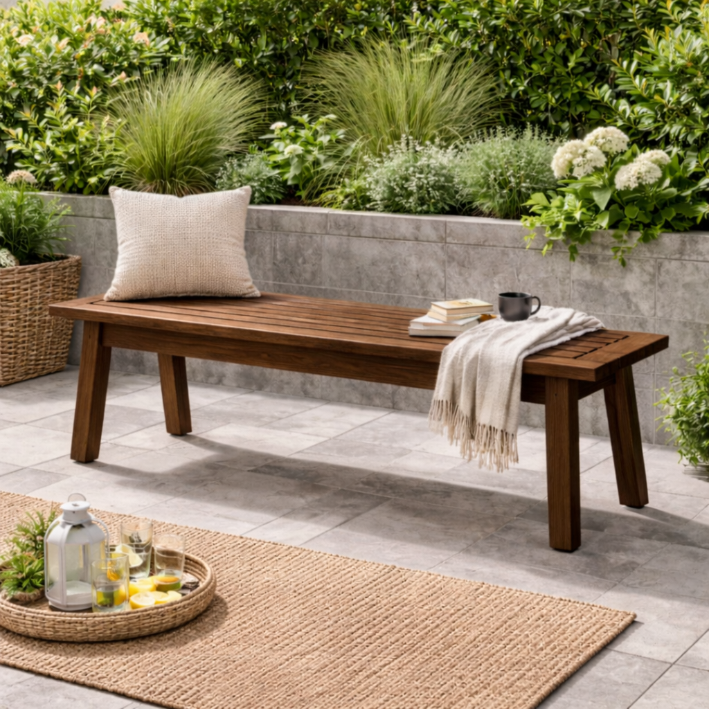 Outdoor Solid Wood Entryway Bench | Modern Patio & Garden Bench with Storage