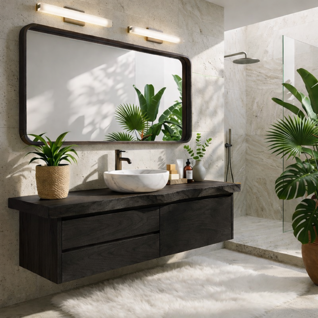 Natural Wood Floating Vanity, Modern Wall-Mounted Bathroom Cabinet with Storage, Minimalist Design