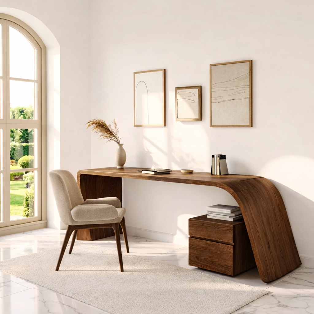 Modern Minimal Writing Desk with Curved Base Home Office Work Table Elegant Design