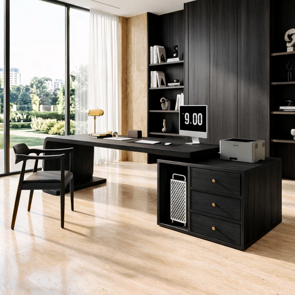 Modern Executive Desk with Drawers, Floating Workstation Storage Writing Table