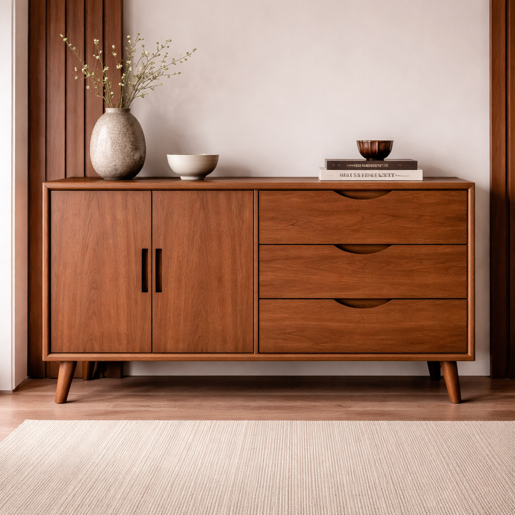 Solid Wood Console Cabinet with Drawers and Doors – Modern Storage Sideboard