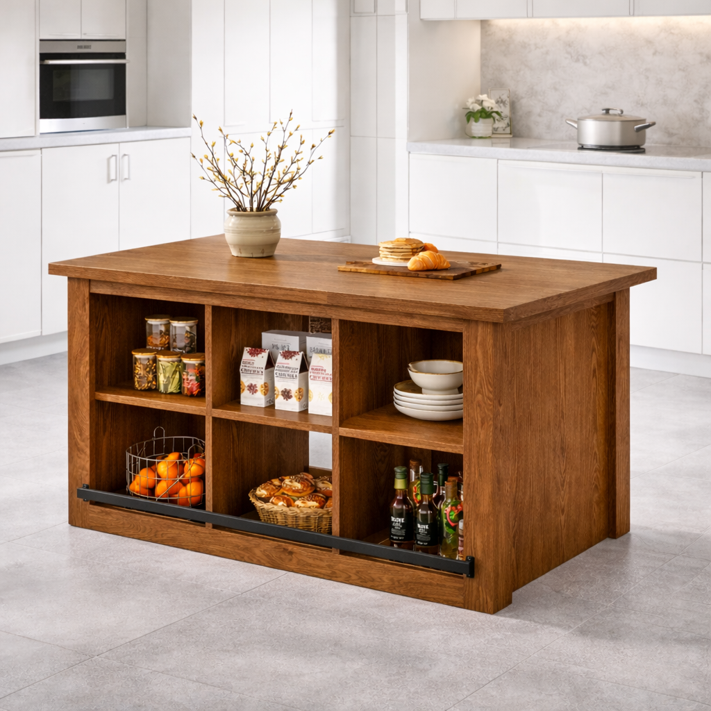 Large Kitchen Island with Open Storage Cubes, Modern Prep Table for Kitchen Dining Space