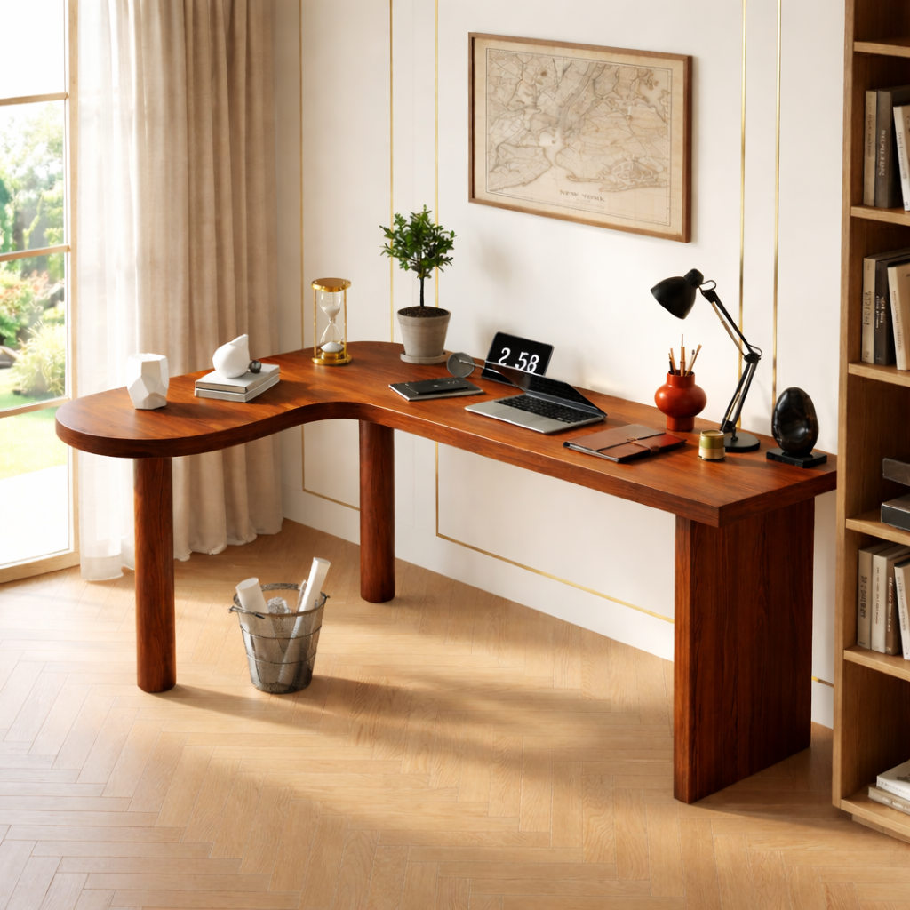 Modern Curved Work Desk with Spacious Workspace for Home Office