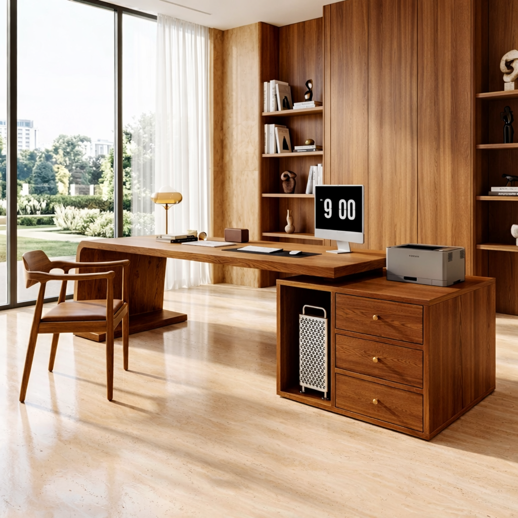 Modern Executive Desk with Drawers, Floating Workstation Storage Writing Table