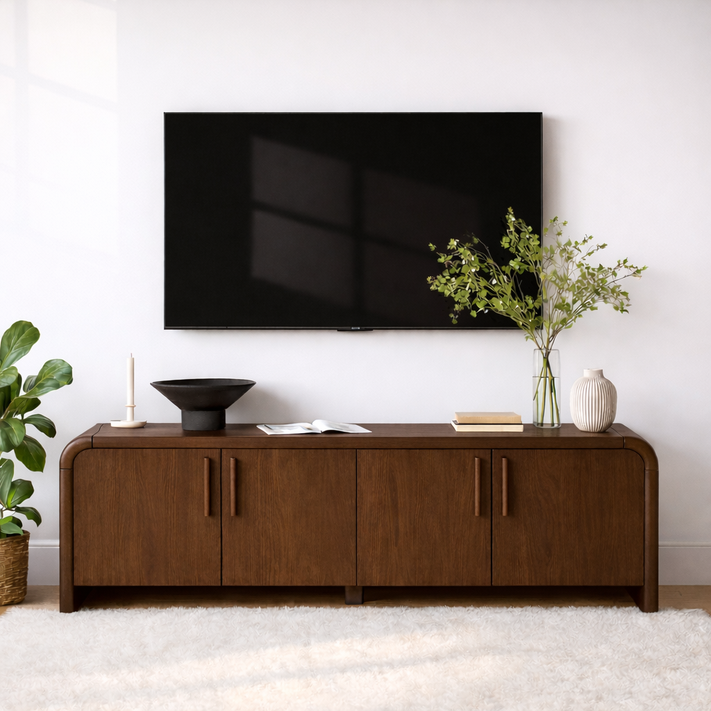 Minimalist Wood TV Stand With Doors Modern Media Console Long Entertainment Center