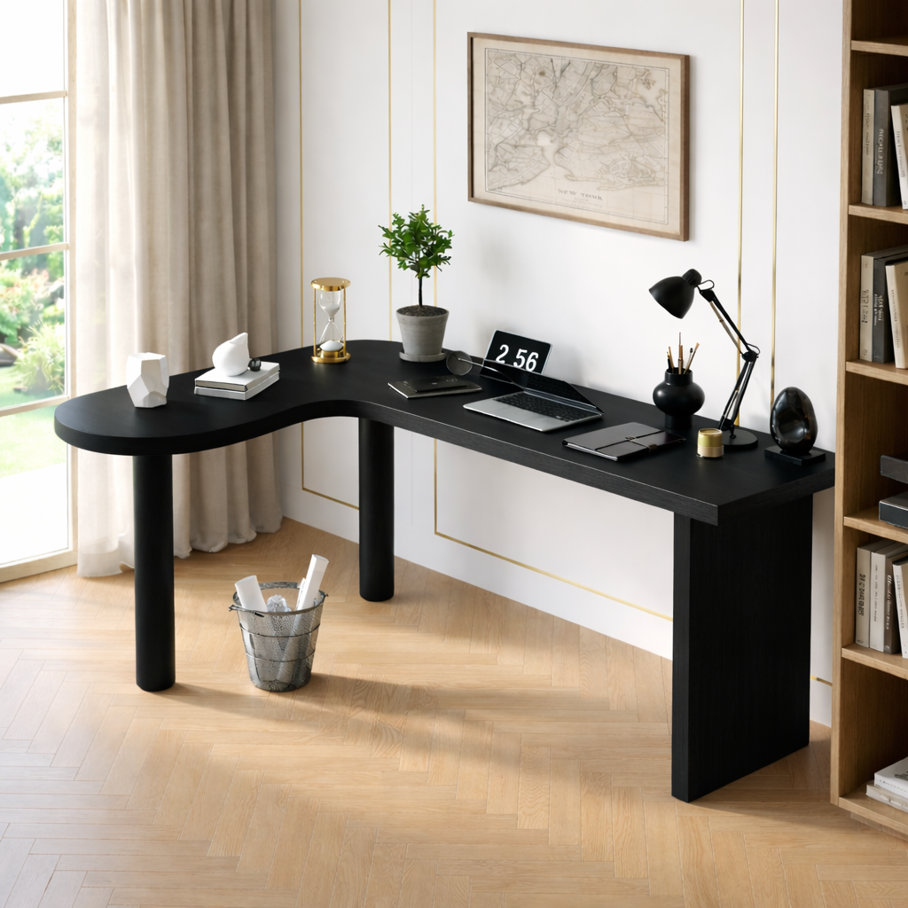 Modern Curved Work Desk with Spacious Workspace for Home Office