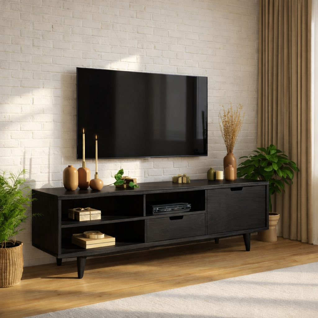 Solid Wood TV Stand Mid Century Media Console Modern Entertainment Center Cabinet