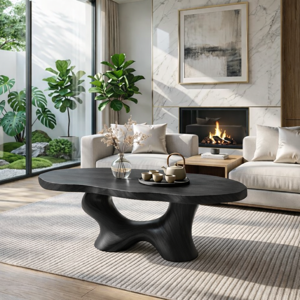 Modern Handcrafted Coffee Table, Sculptural Wooden Design with Elegant Curves
