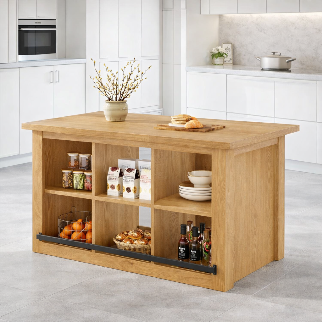Large Kitchen Island with Open Storage Cubes, Modern Prep Table for Kitchen Dining Space