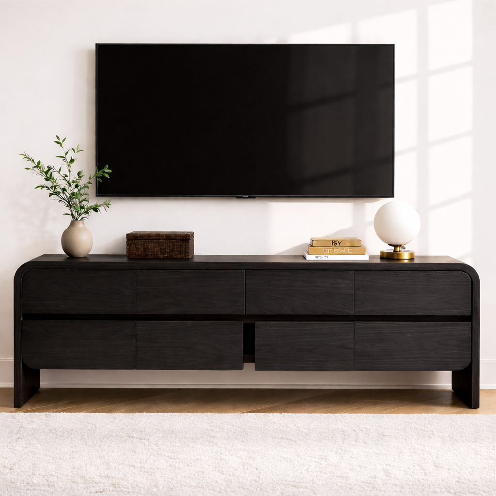 Modern Wood TV Stand With Storage Drawers Long Media Console Minimalist Entertainment Center