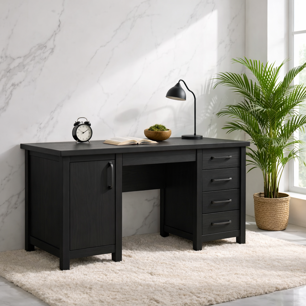 Modern Home Office Desk with Storage Drawers Wooden Writing Table Workstation
